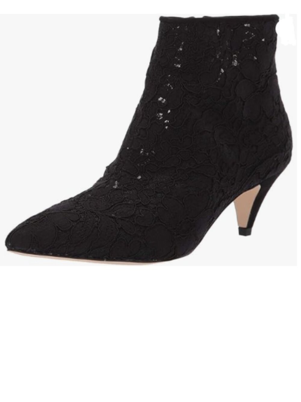 XYD Black Lace Kitten Heel Ankle Boots Pointed Toe Side Zipper Prom Bootie
